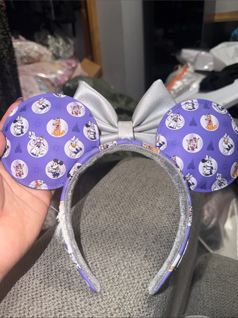 Loungefly Purple Character Ear Headband with Shimmery Silver Bow